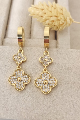 Boucles d’oreilles dorées à l'or fin - Zircons