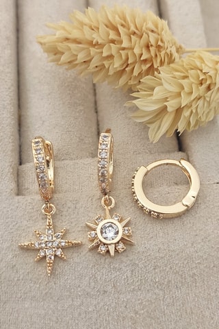 3 boucles d’oreilles dorées à l'or fin - Zircons