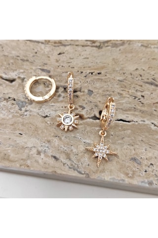 3 boucles d’oreilles dorées à l'or fin - Zircons