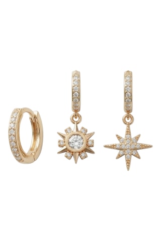 3 boucles d’oreilles dorées à l'or fin - Zircons