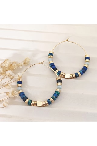 Boucles d'oreilles créoles - Laiton plaqué & pierres turquoise