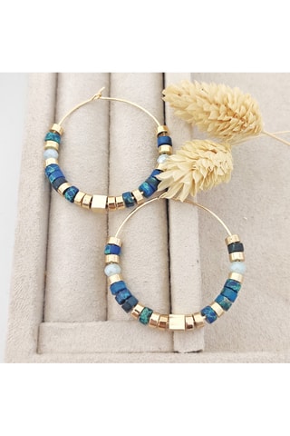 Boucles d'oreilles créoles - Laiton plaqué & pierres turquoise