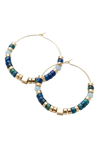 Boucles d'oreilles créoles - Laiton plaqué & pierres turquoise