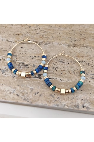 Boucles d'oreilles créoles - Laiton plaqué & pierres turquoise