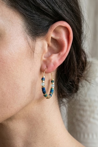 Boucles d'oreilles créoles - Laiton plaqué & pierres turquoise