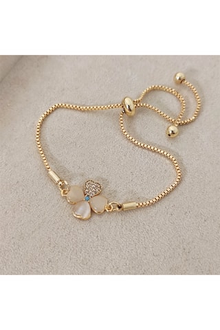 Bracelet chaîne & trèfle - Laiton plaqué or & nacre blanche