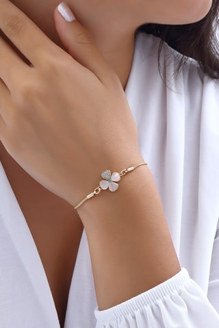 Bracelet chaîne & trèfle - Laiton plaqué or & nacre blanche