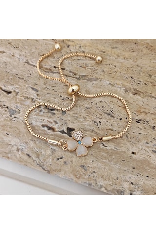 Bracelet chaîne & trèfle - Laiton plaqué or & nacre blanche