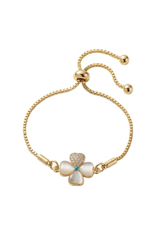Bracelet chaîne & trèfle - Laiton plaqué or & nacre blanche