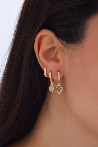 Trio boucles d'oreilles pendantes - Laiton plaqué or & zircon - Motif trèfles