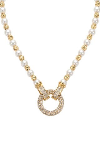 Collier - Laiton plaqué or, perles & zircon
