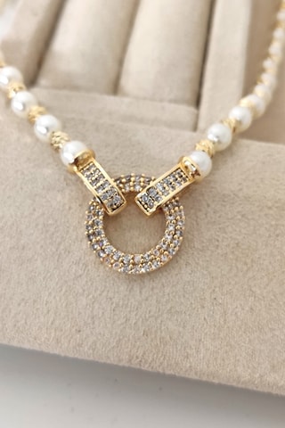 Collier - Laiton plaqué or, perles & zircon