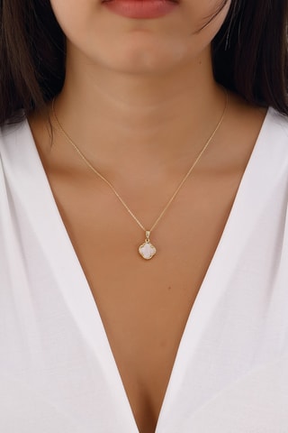 Collier trèfle - Laiton plaqué or & perle nacre