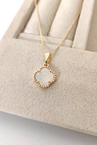Collier trèfle - Laiton plaqué or & perle nacre