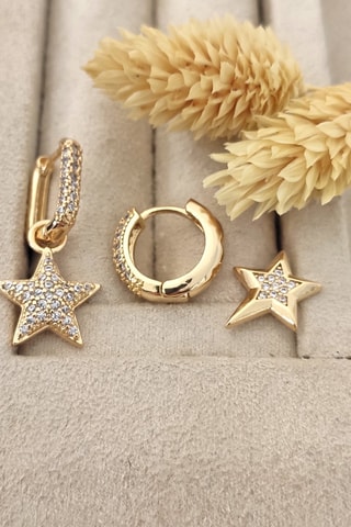 3 boucles d'oreille dorées à l'or fin - Zircons