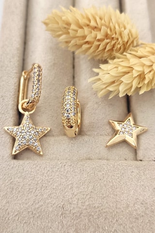 3 boucles d'oreille dorées à l'or fin - Zircons