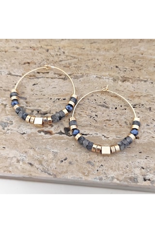 Boucles d'oreilles créoles - Laiton plaqué or & pierres de cristal
