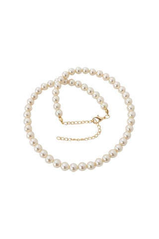 Collier - Laiton plaqué or & perles - Blanc