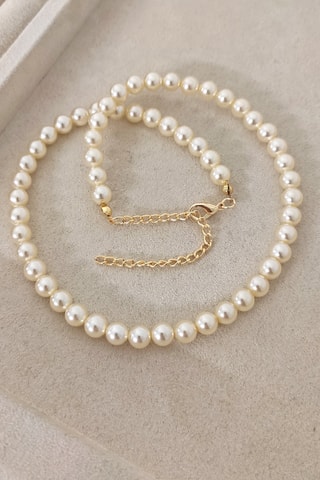 Collier - Laiton plaqué or & perles - Blanc