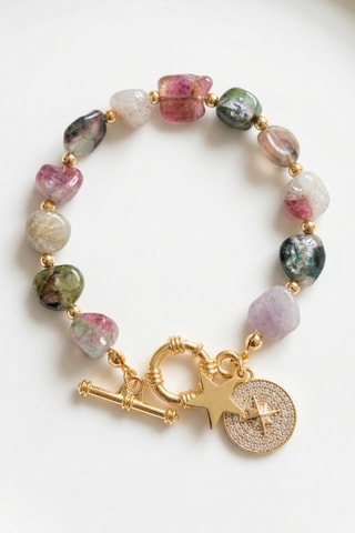 Bracelet - Doré à l'or fin, zircons et tourmalines