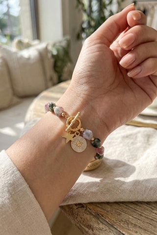 Bracelet - Doré à l'or fin, zircons et tourmalines