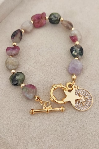 Bracelet - Doré à l'or fin, zircons et tourmalines