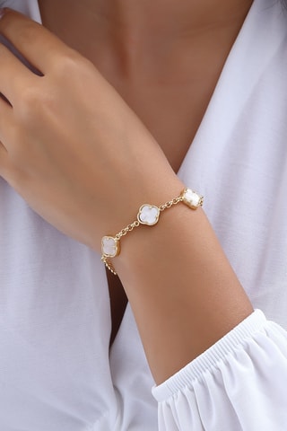 Bracelet trèfle  Laiton plaqué or & pierres de nacre - Blanc