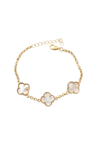 Bracelet trèfle  Laiton plaqué or & pierres de nacre - Blanc