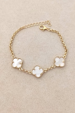 Bracelet trèfle  Laiton plaqué or & pierres de nacre - Blanc