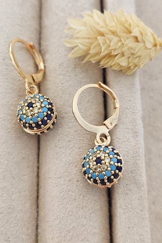 Boucles d'oreilles - Laiton plaqué or, zircon & émail - Motif oeil