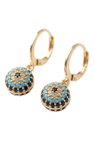 Boucles d'oreilles - Laiton plaqué or, zircon & émail - Motif oeil