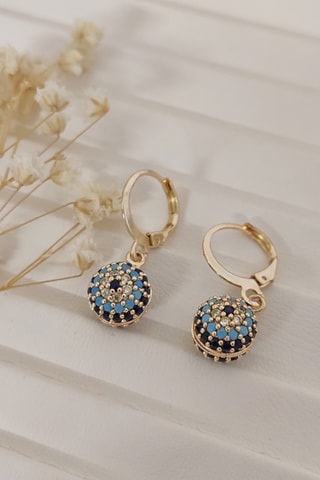 Boucles d'oreilles - Laiton plaqué or, zircon & émail - Motif oeil