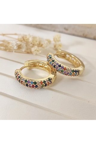 Boucles d'oreilles - Mini créoles - Multicolore - Laiton plaqué or & zircon