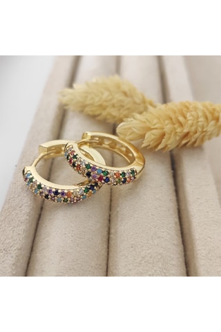 Boucles d'oreilles - Mini créoles - Multicolore - Laiton plaqué or & zircon