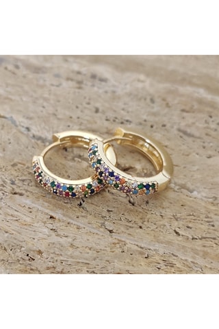 Boucles d'oreilles - Mini créoles - Multicolore - Laiton plaqué or & zircon