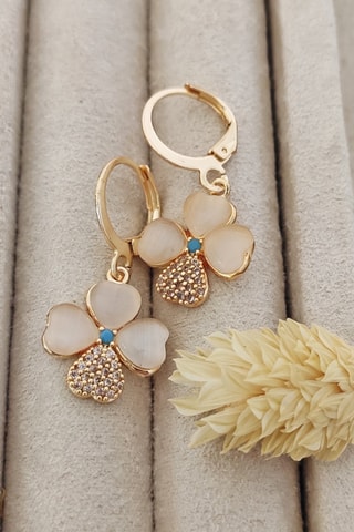 Boucles d'oreilles trèfles - Laiton plaqué & nacre blanche