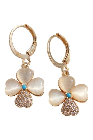 Boucles d'oreilles trèfles - Laiton plaqué & nacre blanche