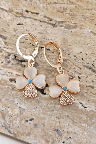 Boucles d'oreilles trèfles - Laiton plaqué & nacre blanche