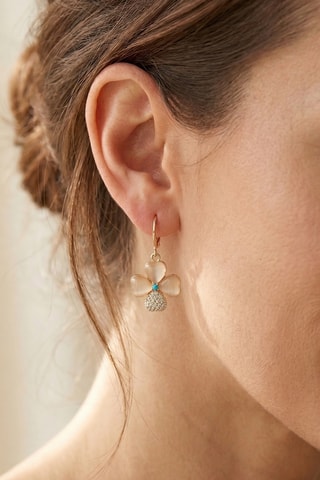 Boucles d'oreilles trèfles - Laiton plaqué & nacre blanche