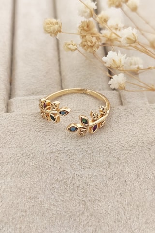 Bague dorée à l'or fin jaune - Zircons
