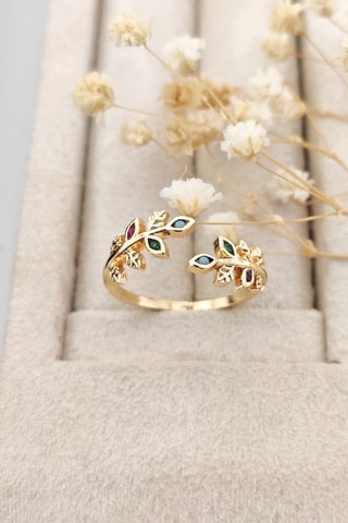 Bague dorée à l'or fin jaune - Zircons