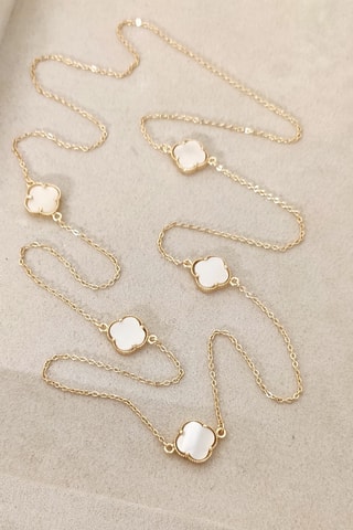 Collier trèfles - Laiton plaqué or & nacre - Blanc