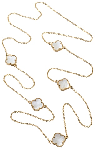 Collier trèfles - Laiton plaqué or & nacre - Blanc