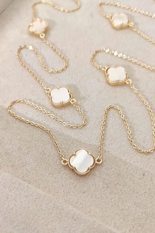 Collier trèfles - Laiton plaqué or & nacre - Blanc