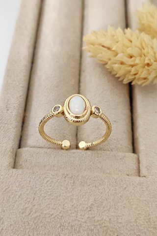 Bague ajustable - Laiton doré & pierre opale