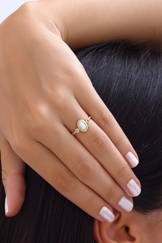 Bague ajustable - Laiton doré & pierre opale