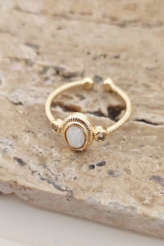 Bague ajustable - Laiton doré & pierre opale