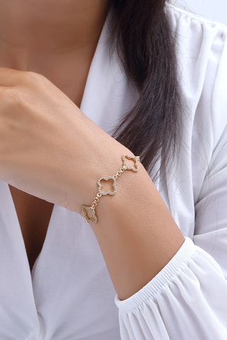 Bracelet trèfle - Laiton plaqué or & pierres de nacre - Doré