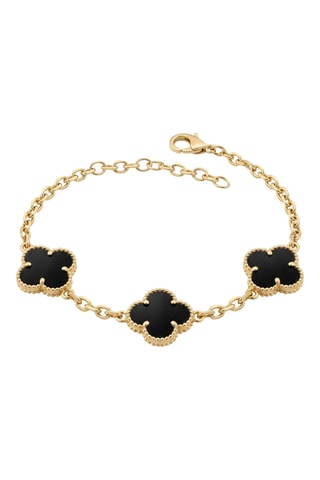 Bracelet trèfle - Laiton plaqué or & pierres de nacre - Noir