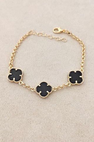 Bracelet trèfle - Laiton plaqué or & pierres de nacre - Noir